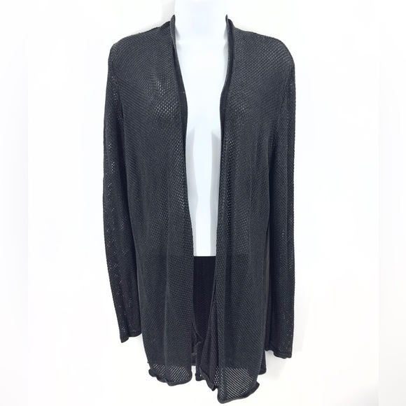 Eileen Fisher Womens Open Knit Long Line Cardigan Size L Black System Capsule - Picture 12 of 12